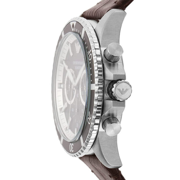 Emporio Armani Diver Chronograph Brown Dial Brown Leather Strap Watch For Men - AR11486 - Image 15